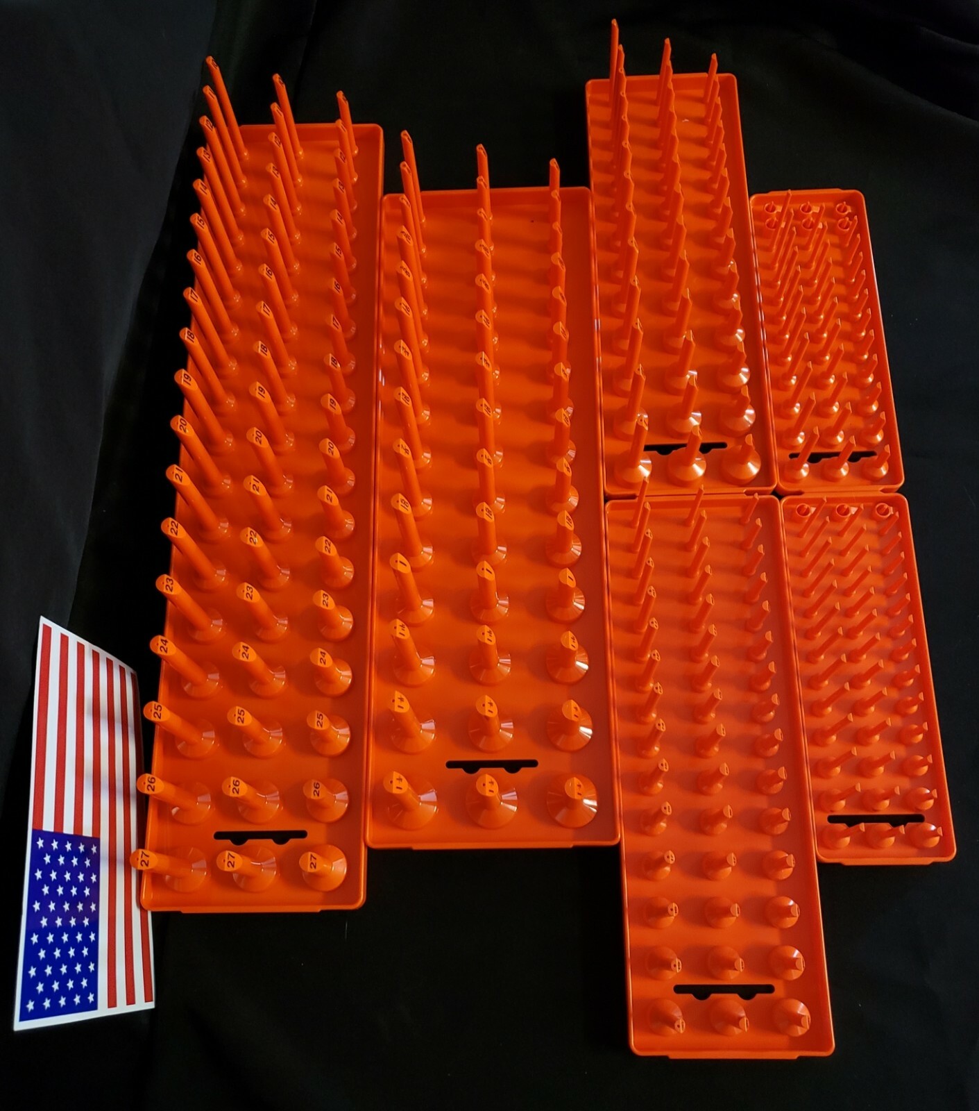 Hansen 3 Row Socket Tray Metric SAE Tool Rack Holders 1/4" 3/8" 1/2" Orange -USA gallery