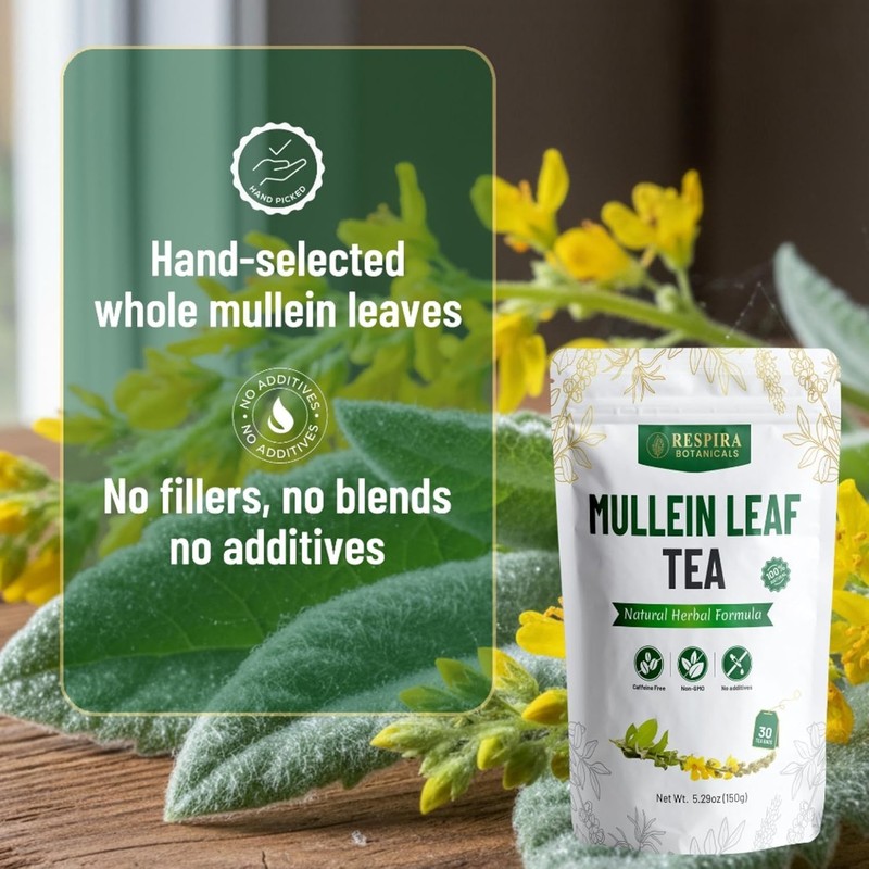 Respira Botanicals - Mullein Leaf Tea Bags for Lungs Cleanse and Respiratory Sup gallery