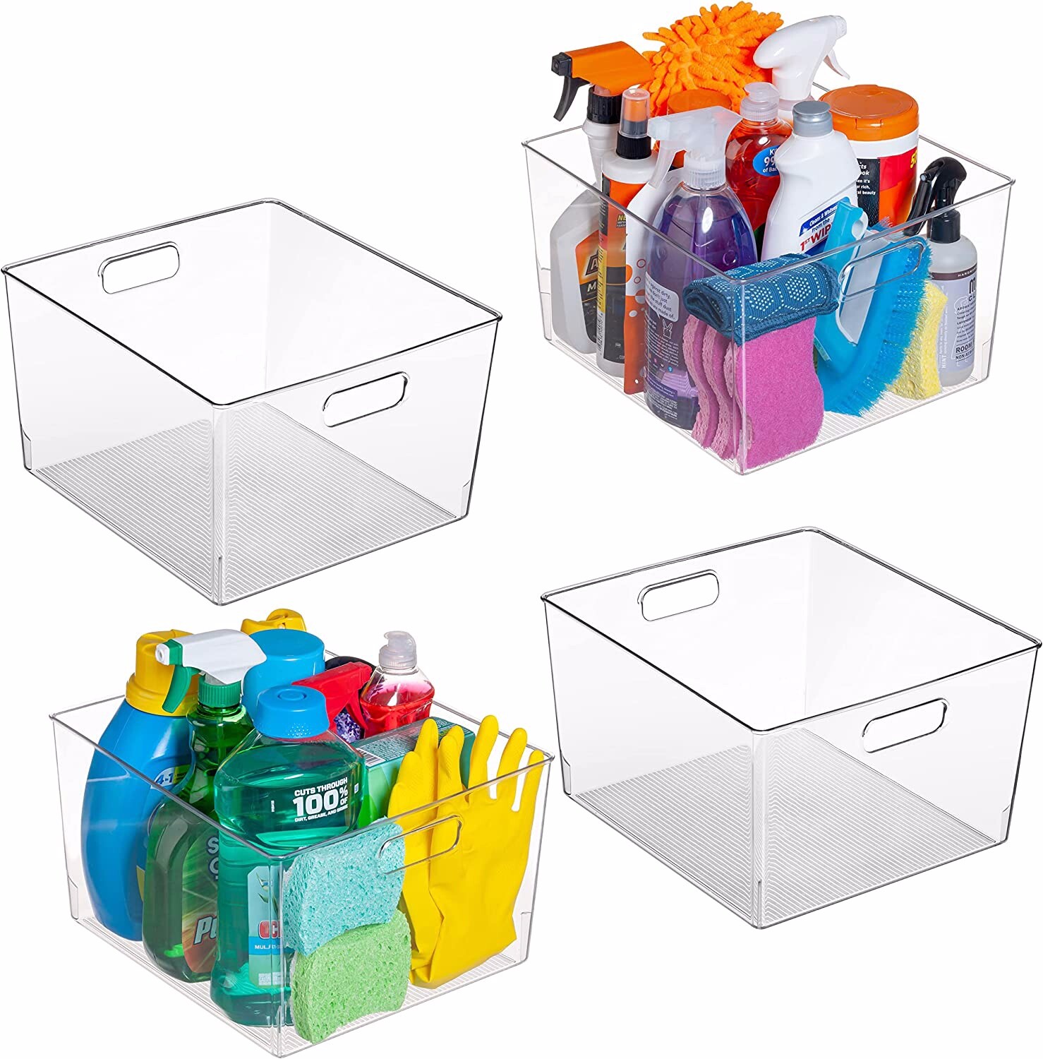 New - 4 Pack XLarge Plastic Storage Organizer Container Bins with Cutout Handles gallery