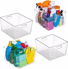 New – 4 Pack XLarge Plastic Storage Organizer Container Bins with Cutout Handles