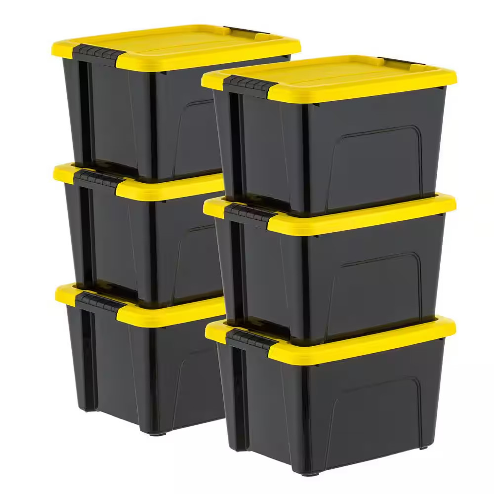 20 Qt. /5 Gal. Plastic Storage Bins with Lids, Black Latching Stackable Totes 6P gallery