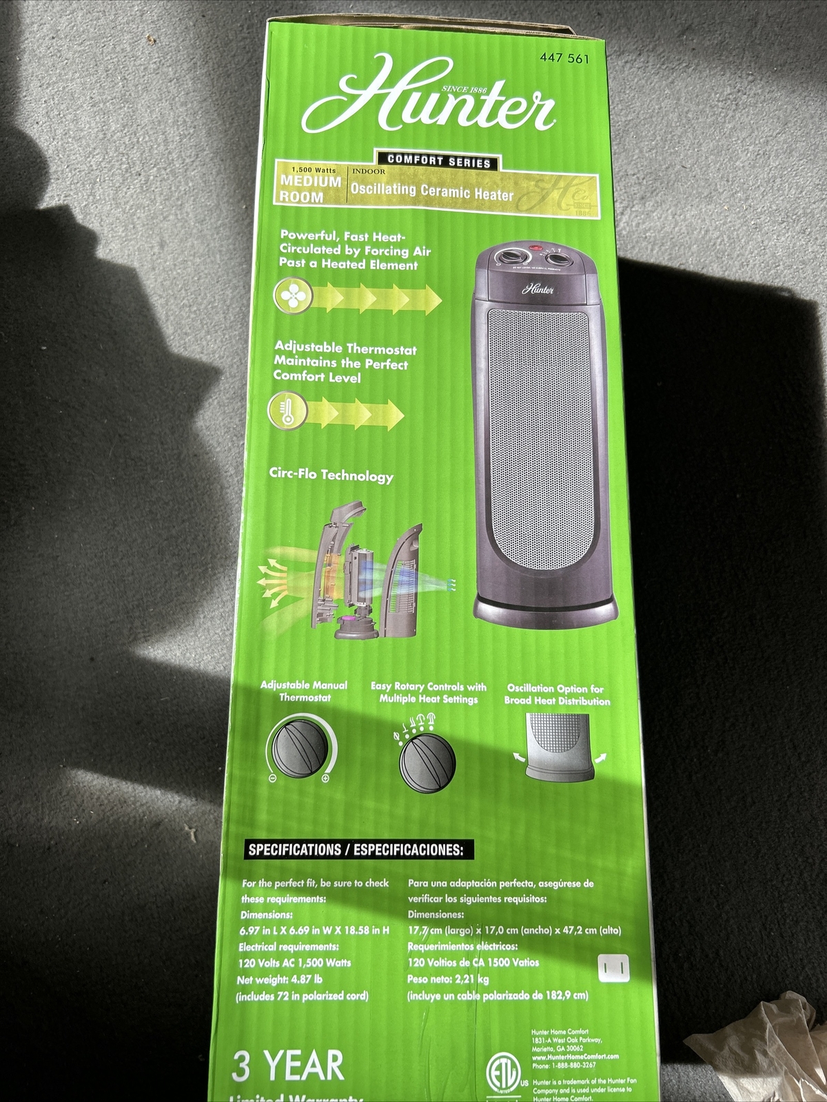 Hunter 20” 1500 W Electric Tower Heater - Black New In Factory Box gallery