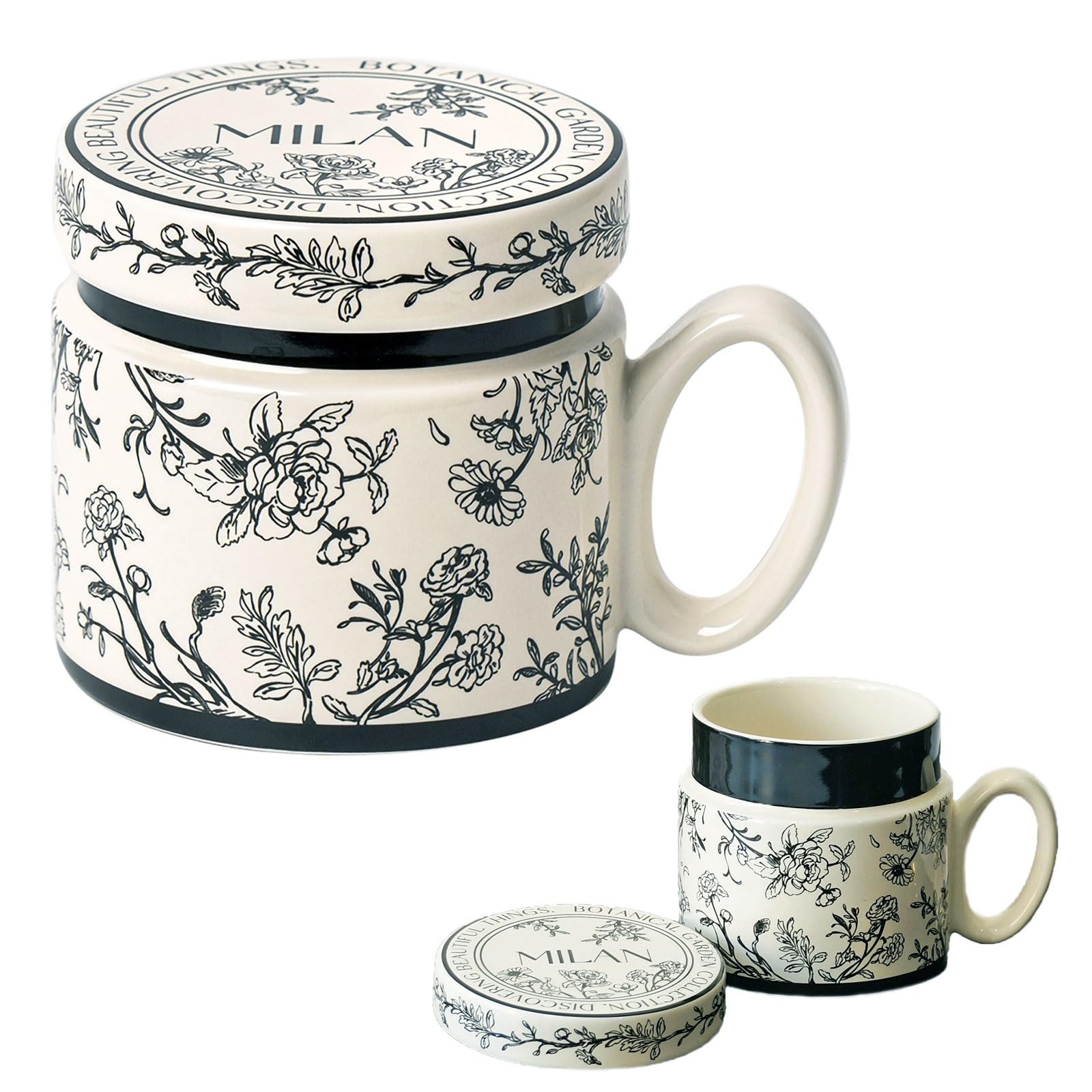 Ceramic Coffee Mug with Lid 12.9oz Flower Pattern Porcelain Tea Latte Black gallery