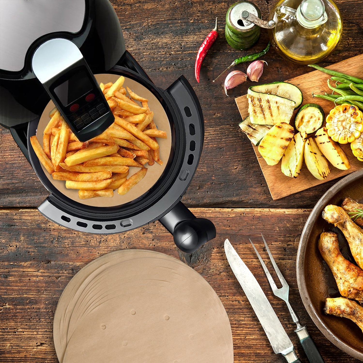 100pcs Unbleached Air Fryer Liners - 9 inches - Unbleached, Original Color gallery