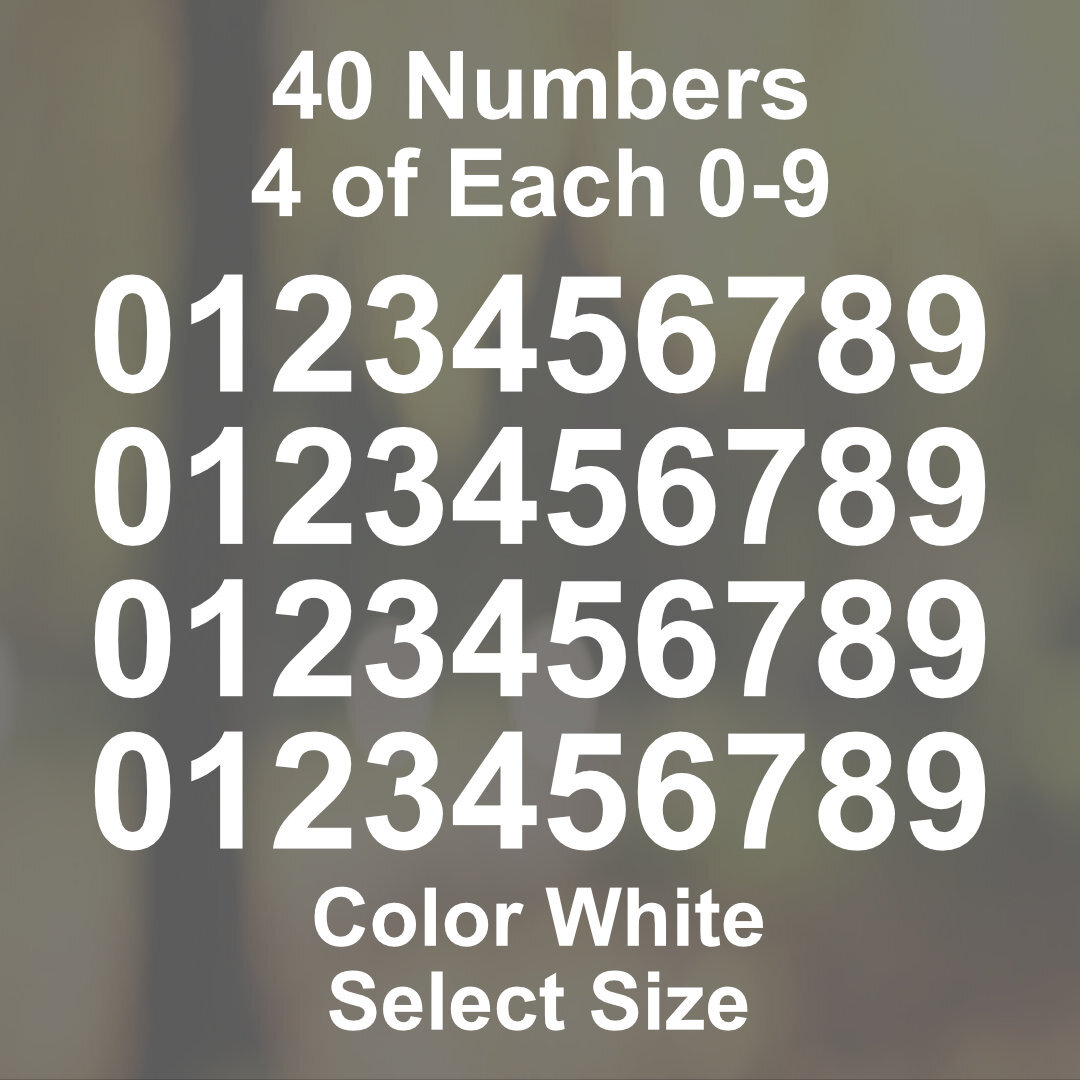 0 - 9 Number Decals Color: White - Select Size - 40 Stickers 4 of Each Number gallery