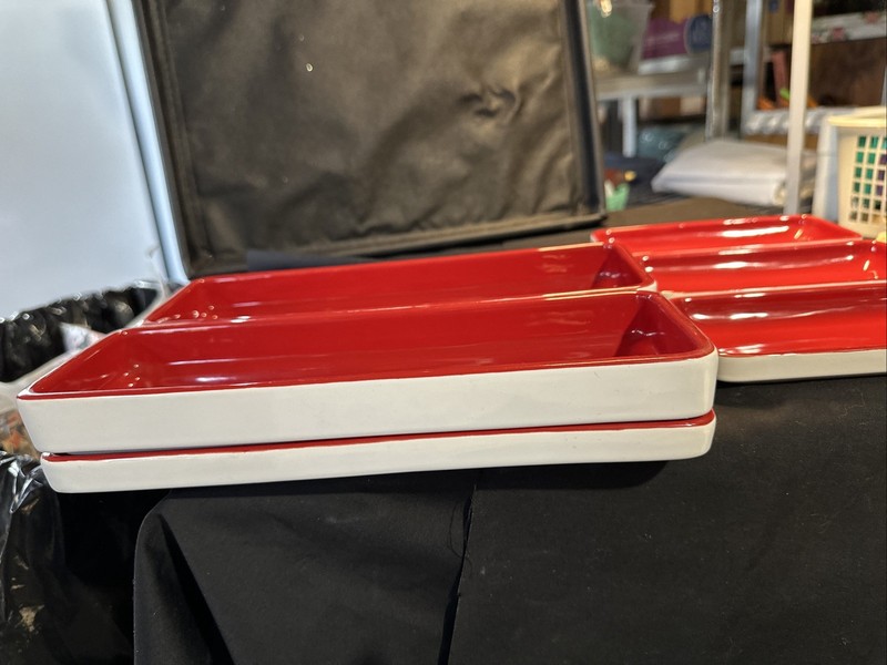 Crate & BARREL Stax Living Stackable Ceramic rectangle Shape Red White sushi /6 gallery
