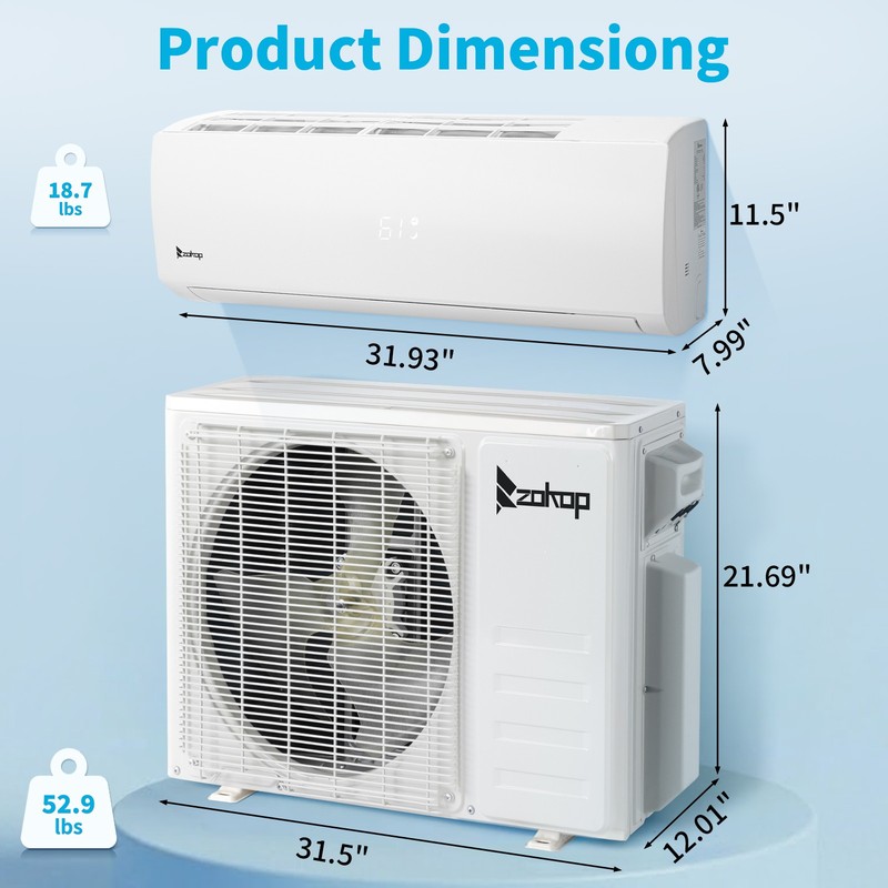 12000 BTU 115V Wall Mounted Mini Split Air Conditioner 20SEER W/Heat Pump & Wifi gallery