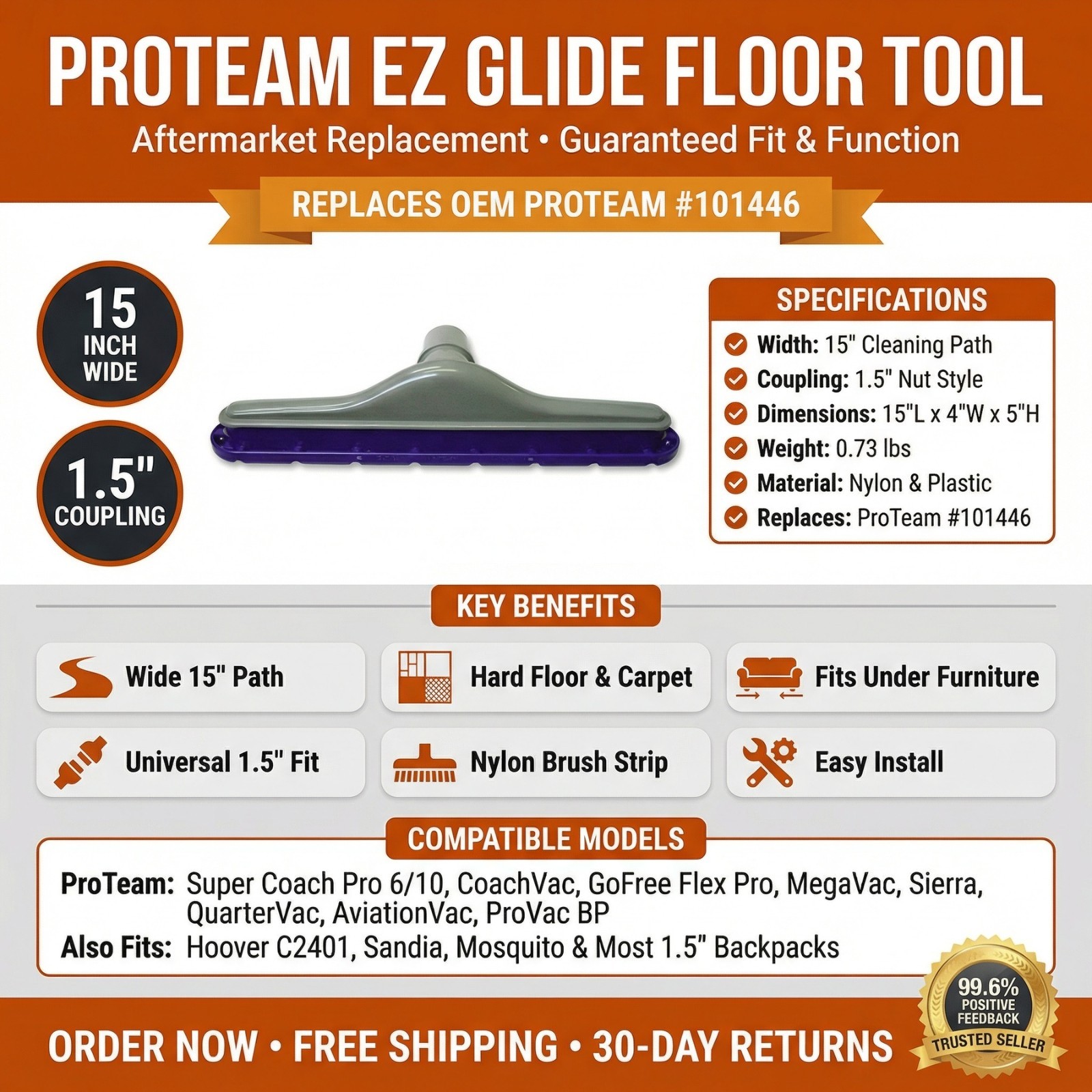 Floor Tool For ProTeam EZ Glide 15 Inch Wide Purple gallery
