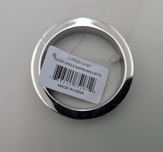 SILVER STAINLESS STEEL CIRCLE NAPKIN RING SET OF 6 NEW gallery