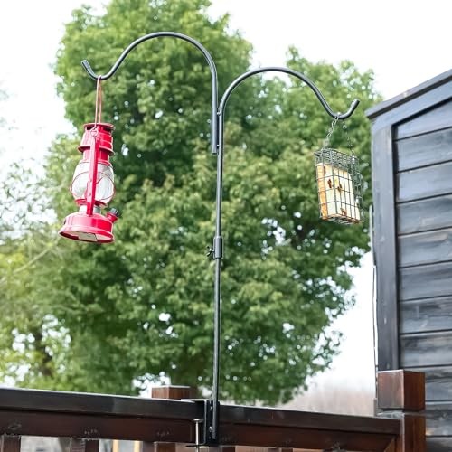 35 Inch 2 Pack Double Deck Hook for Railing, Deck Bird Feeder Pole with 3 gallery