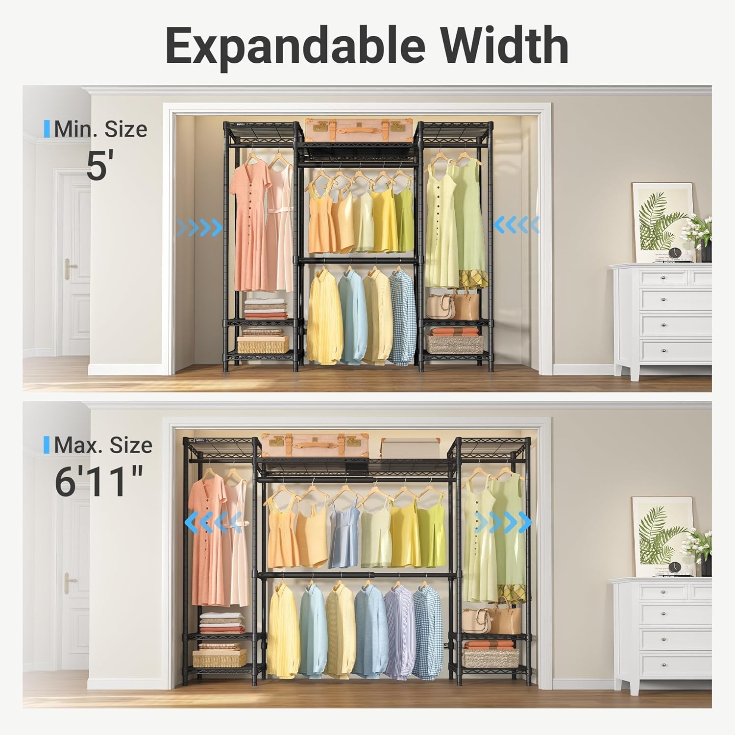X30 Expandable Clothes Rack Adjustable from 5' to 6'11" 950lbs Capacity Heavy gallery