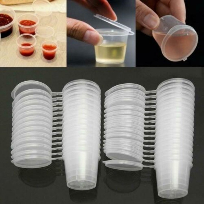 100Pcs/Set Small Plastic Sauce Cups Food Storage Containers Clear Boxes + Lid US gallery