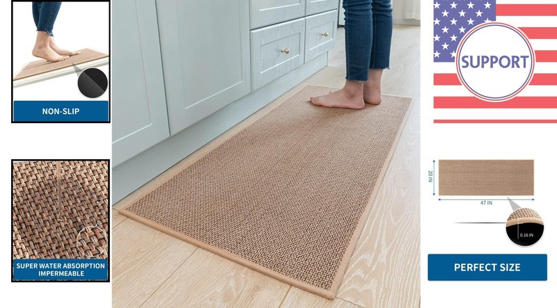 Durable Low Pile Kitchen Mats in Beige, 20"x47", Water-Resistant Design gallery