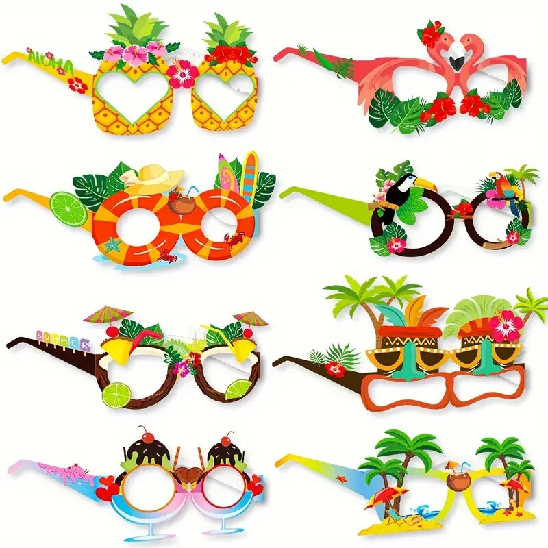 8pcs, Luau Party Eyeglasses Bulk Beach Party Paper Glasses Favors Hawaiian Party gallery