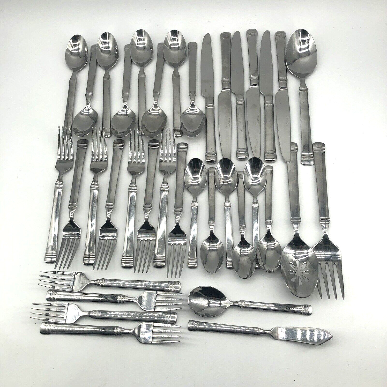 FITZ & FLOYD Everyday Bistro Flatware Band 37 pc Lot Stainless Steel gallery