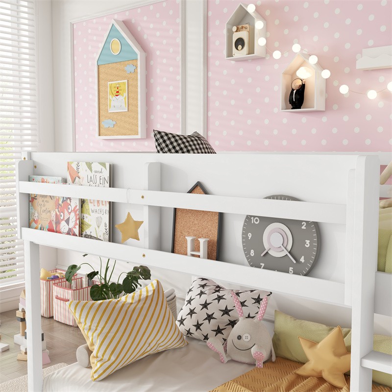 Solid Wood Low Twin Size Bunk Bed Floor Bunk Bed with Ladder for Kids Juniors gallery