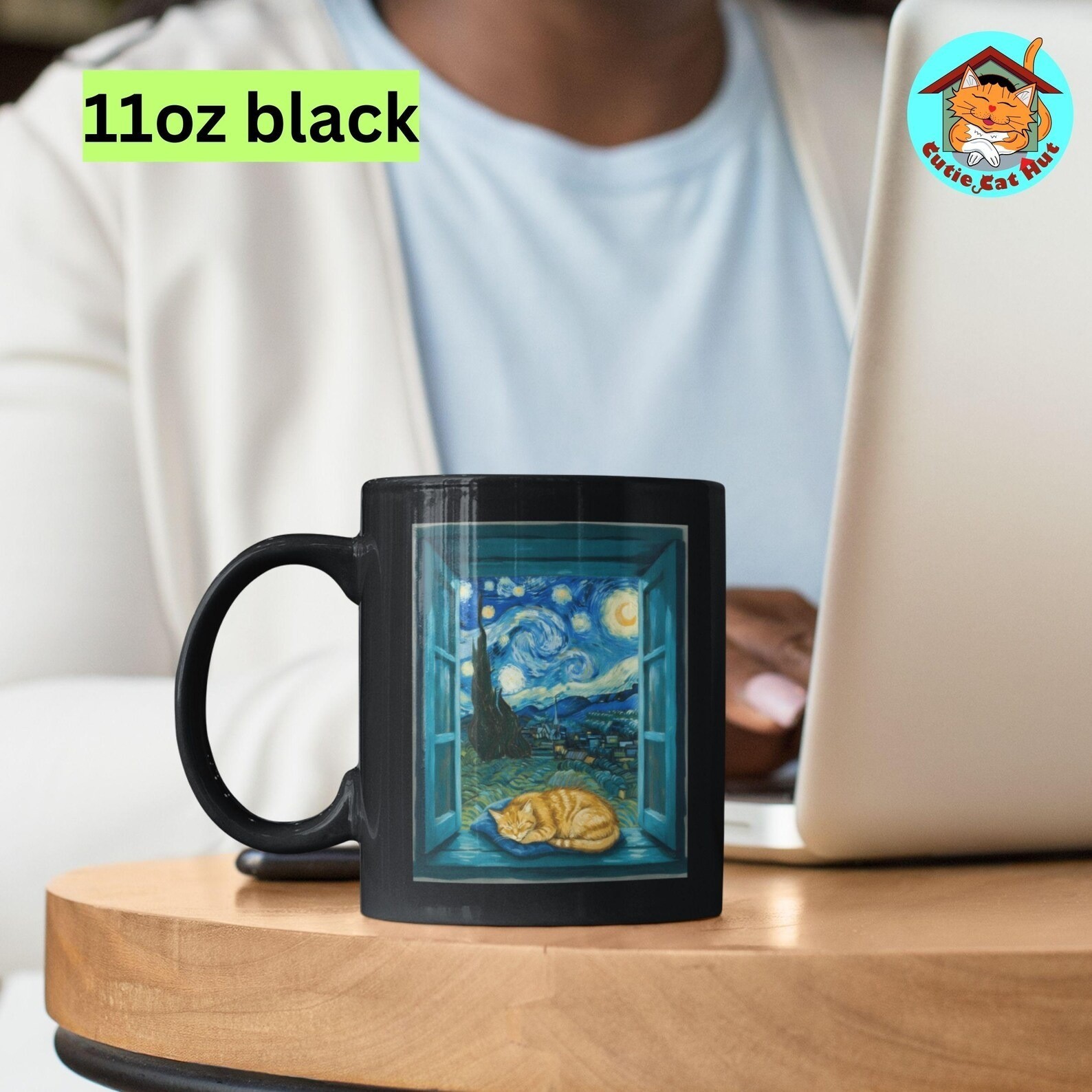 Starry Night Cat Mug Van Gogh Inspired Ceramic Drinkware 11Oz Mug gallery