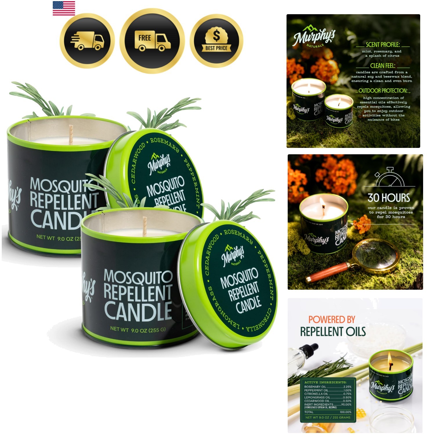 Mosquito Bug Repellent Candles for Outdoor Patio, Citronella & Essential Oils... gallery