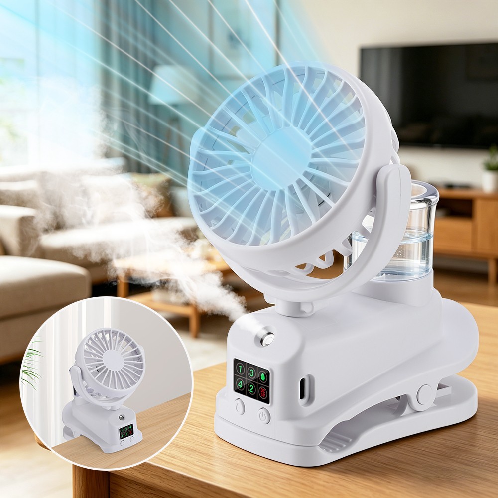 Portable Clip-on Misting Fan Rechargeable Spray Water Mini Cooling Fan gallery