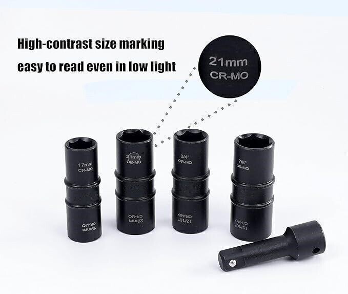 1/2" Dr. 5pc Thin Wall Flip Impact Socket Set For CAR RIMS TIRES LUG NUTS Tool gallery