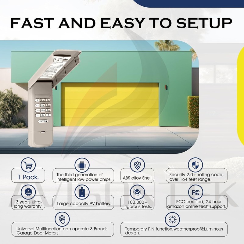 1 for 940EV-P2 Universal Chamberlain Garage Door Opener Keypad, 3-Year-Warranty gallery
