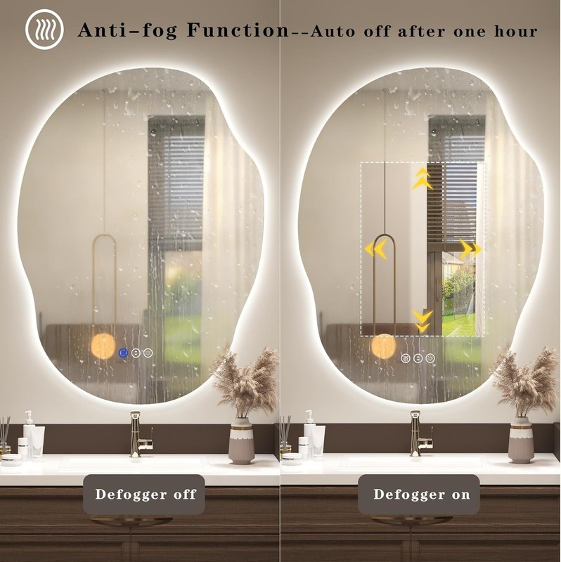 Irregular Backlit LED Bathroom Mirror for Wall 22"x30", Asymmetrical Lighted gallery