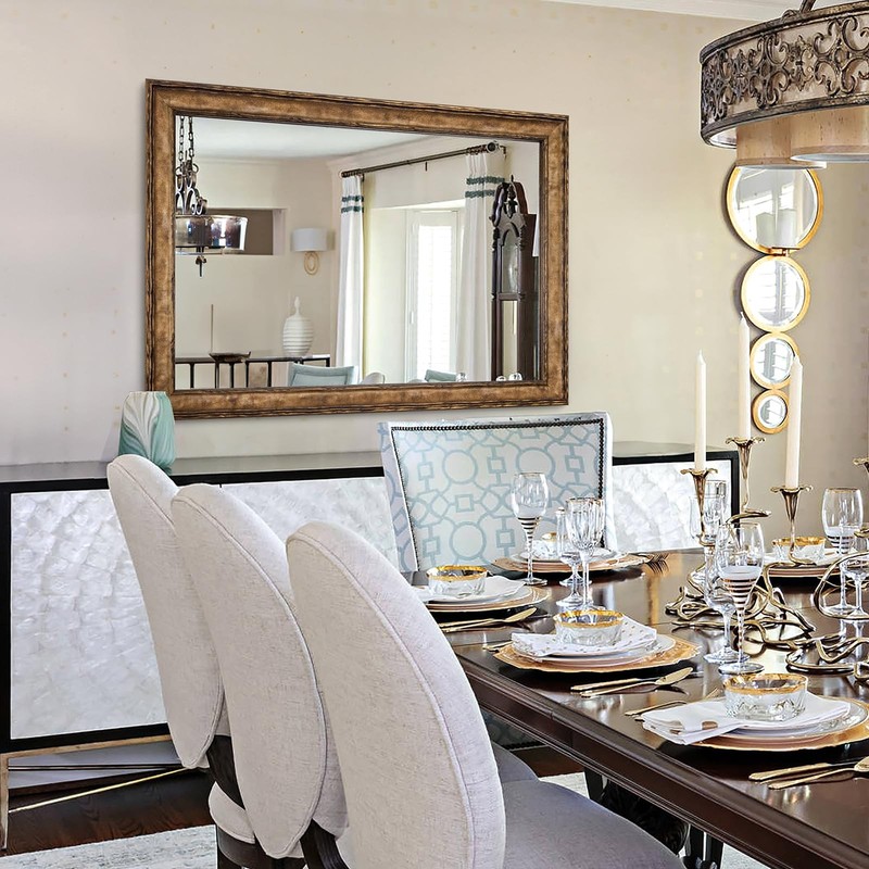 Rectangular Antique Solid Wood Frame Mirror, 37''x25'' Decorative Wall Mirror... gallery