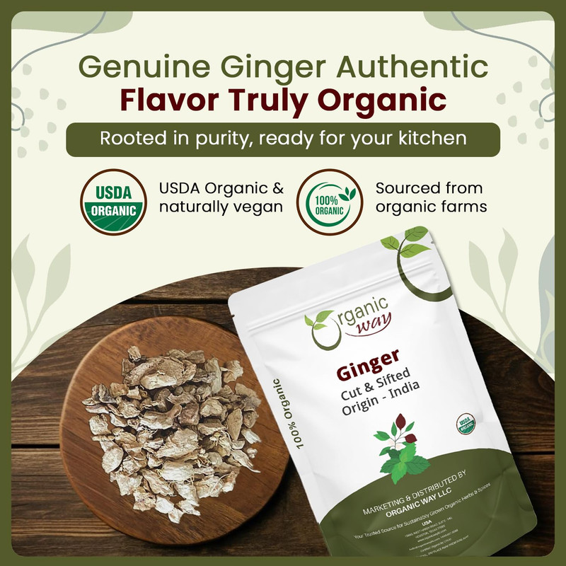 Organic Way Premium Dried Ginger Root Cut & Sifted (Zingiber Officinale) - Organ gallery