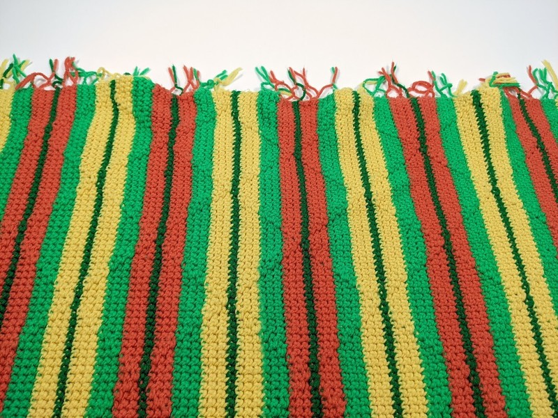 Handmade Crochet Throw Blanket Afghan – Orange Yellow Green Striped w/ Fringe gallery