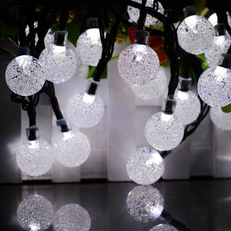 20ft 30 LED Solar String Ball Lights Outdoor Waterproof Warm White Garden Decor gallery