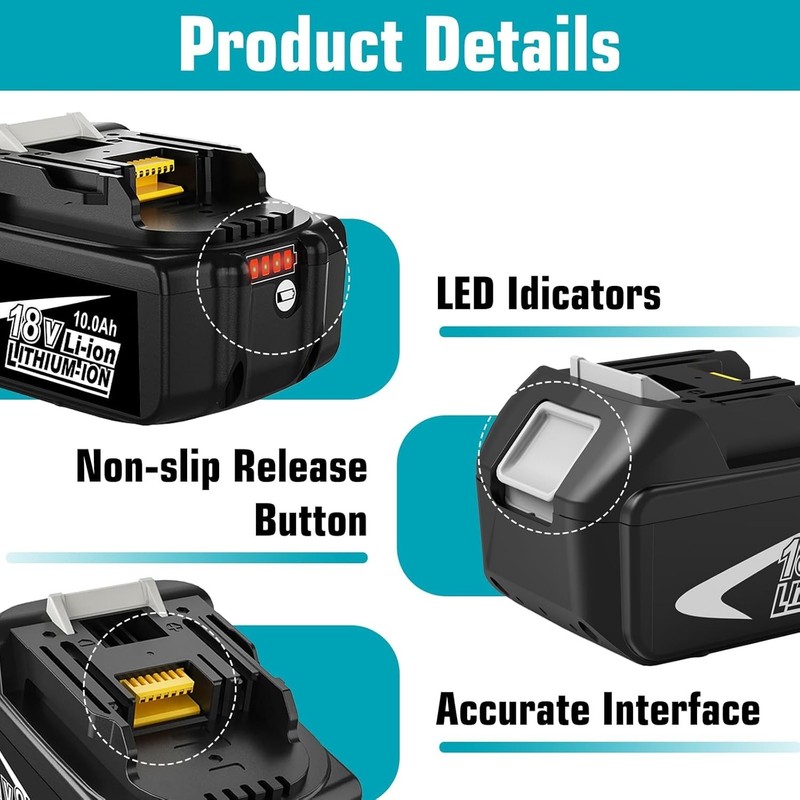 2PACK 4PACK 10.0Ah 18V Lithium-Ion Battery For Makita BL1850 BL1830 BL1860 gallery