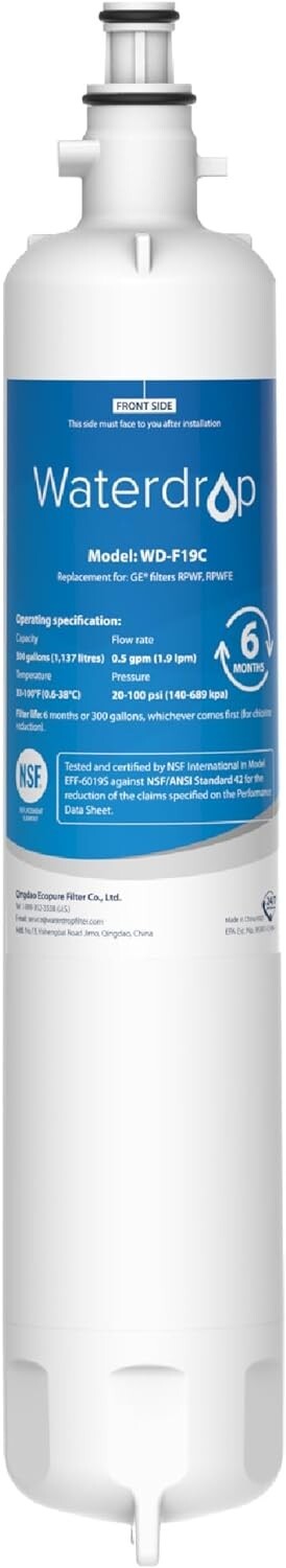 Waterdrop Refrigerator Water Filter, Replacement for GE® RPWFE WITH CHIP (1) gallery