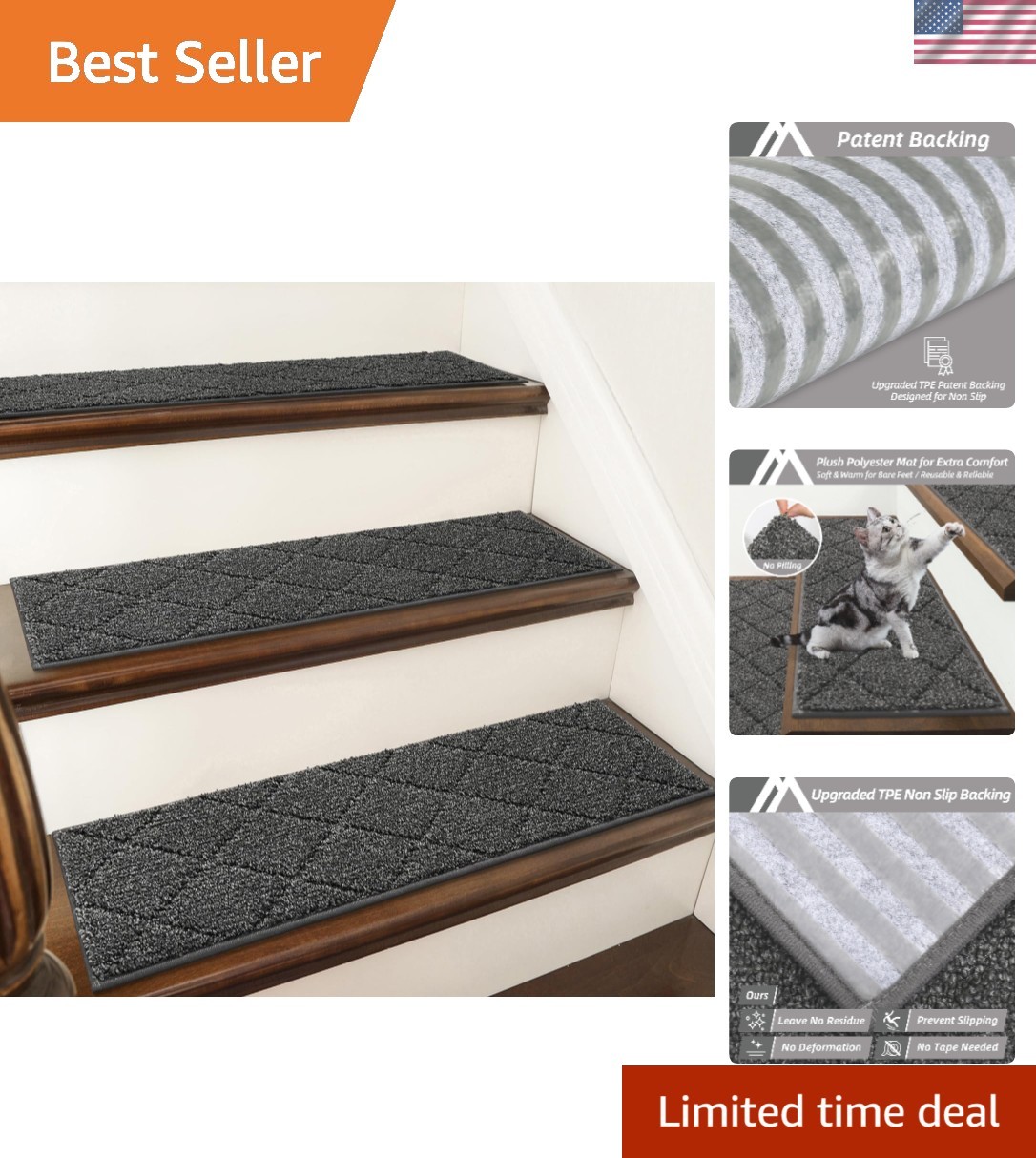Edging Stair Runners, Washable & Fade-Resistant 28inX9in Non-Slip Mats - 4 Pack gallery