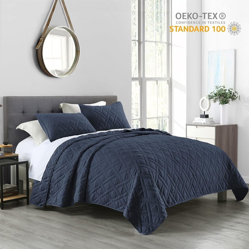 Hypoallergenic Soft Microfiber Queen Quilt Set – Stylish Diamond Stitch Design gallery
