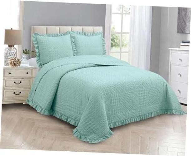 MK Collection Embossed Modern Ultasonic Quilted Oversized Full/Queen Aqua