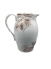 NEW Creative co-op 9″H Dolomite Pitcher with Pine Cones Beige/Terra Cotta