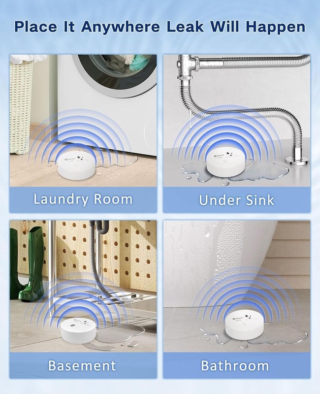 Battery-Powered 2 Pack Water Sensor Detectors – 100dB Alerts for Leak Prevention gallery