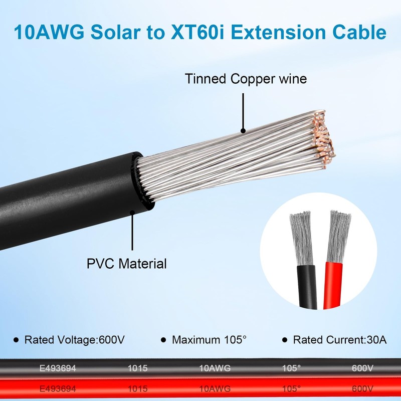 10AWG Solar Extension Cable XT60i Connector Waterproof HeavyDuty 20FT for Solar gallery
