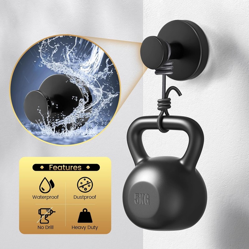 4× Removable Heavy Duty Suction Cup Hooks for Shower, Towel Hook [Matte Black] gallery