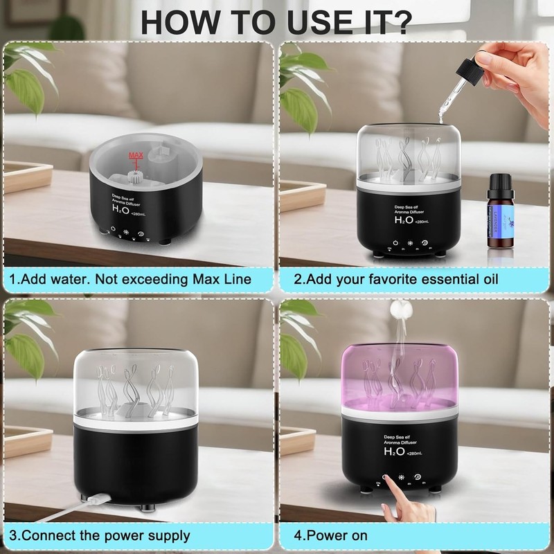 Jellyfish Humidifier Diffuser, 280ml Essential Oil Diffuser Deep Sea Elf- New! gallery