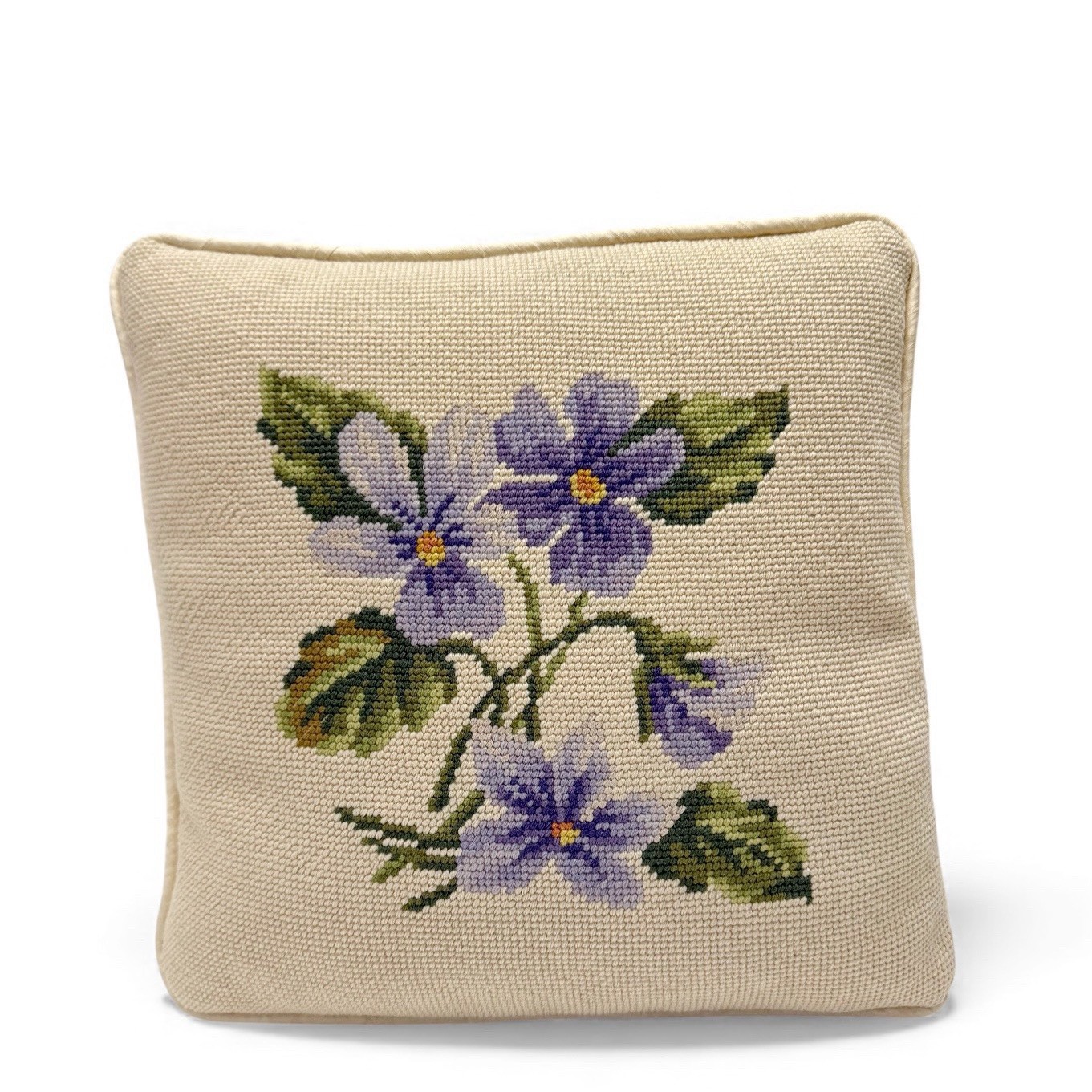 Vintage Purple Violets Flower Floral Square Needlepoint Pillow 12x12 in. gallery