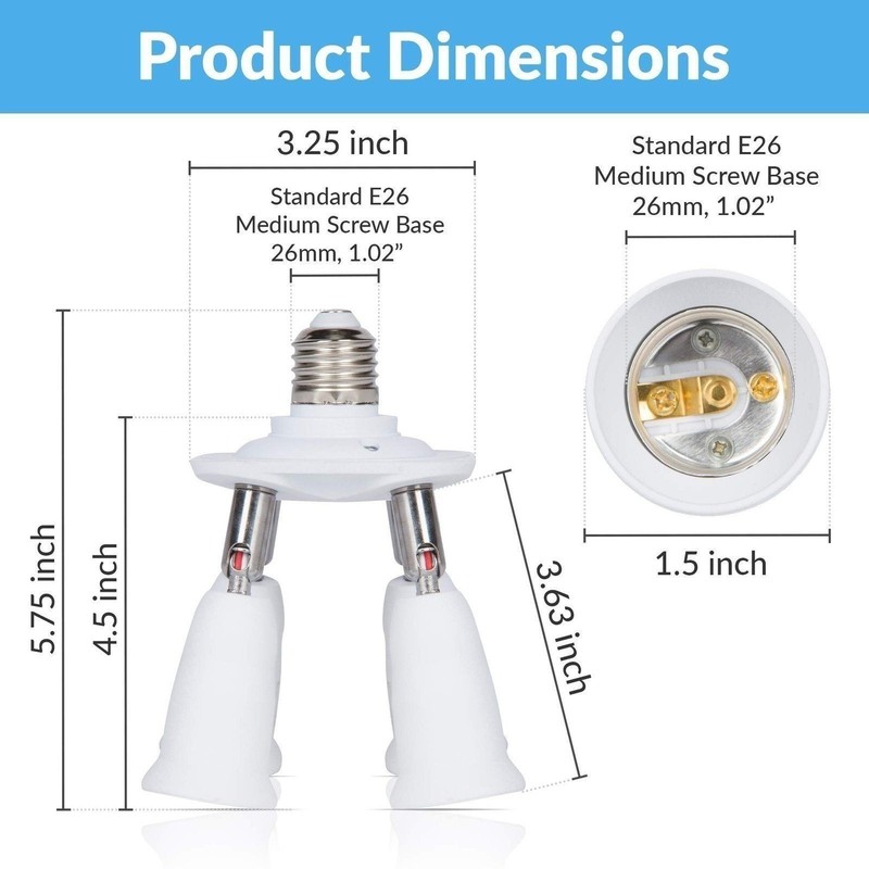 E26 Light Bulb Socket Adapter Splitter to 4 Heads White Fully Adjustable Angles gallery