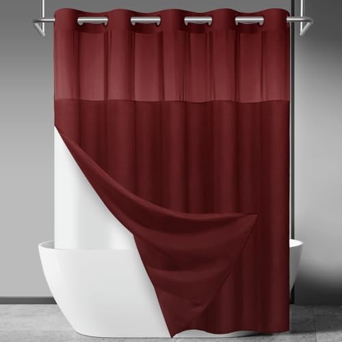 No Hook Slub Textured Shower Curtain with Snap 71"W x 74"L (Pack of 1) Burgundy gallery