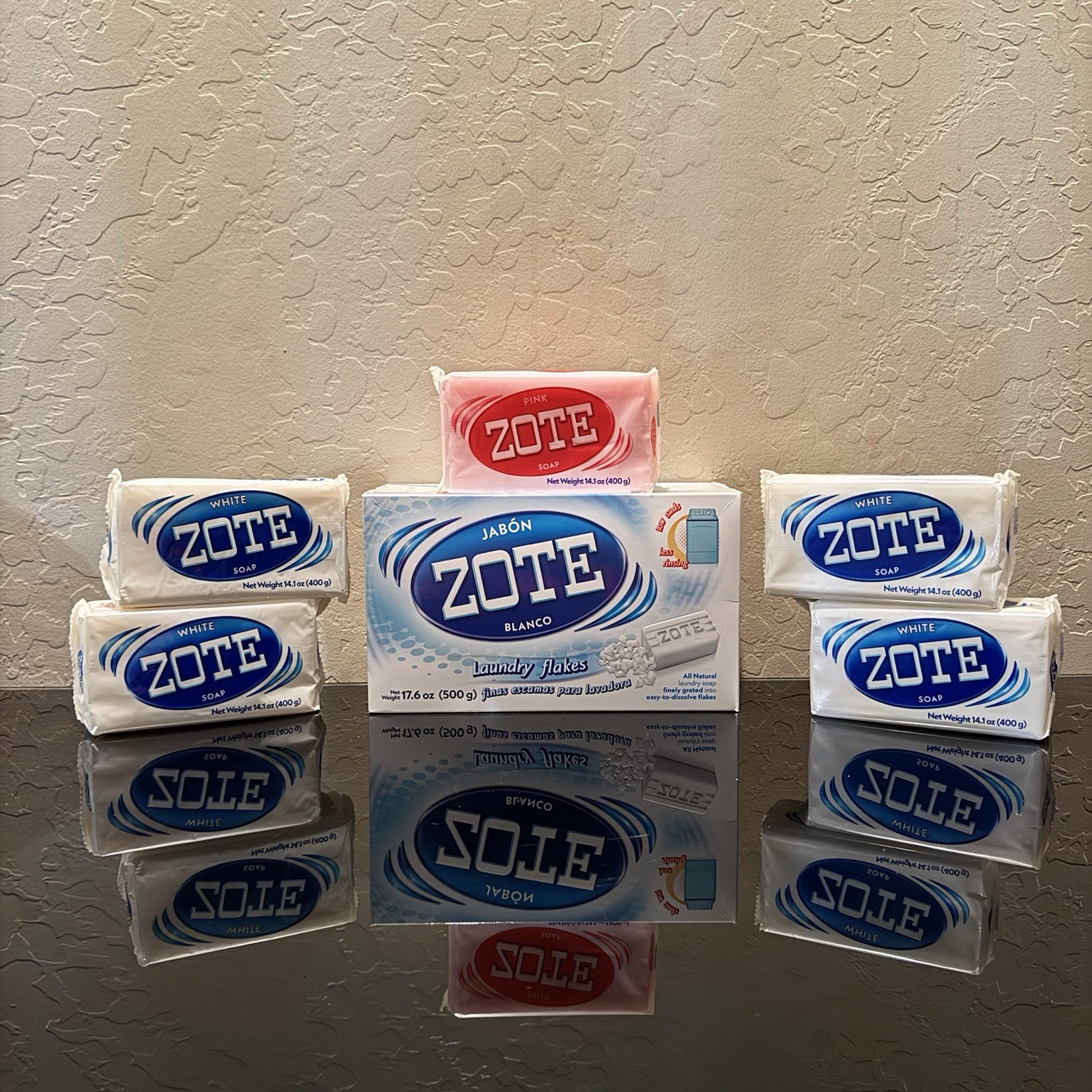 Zote Laundry Bundle: 17.6oz Flakes + 5 Large Bars (4 White, 1 Pink) gallery