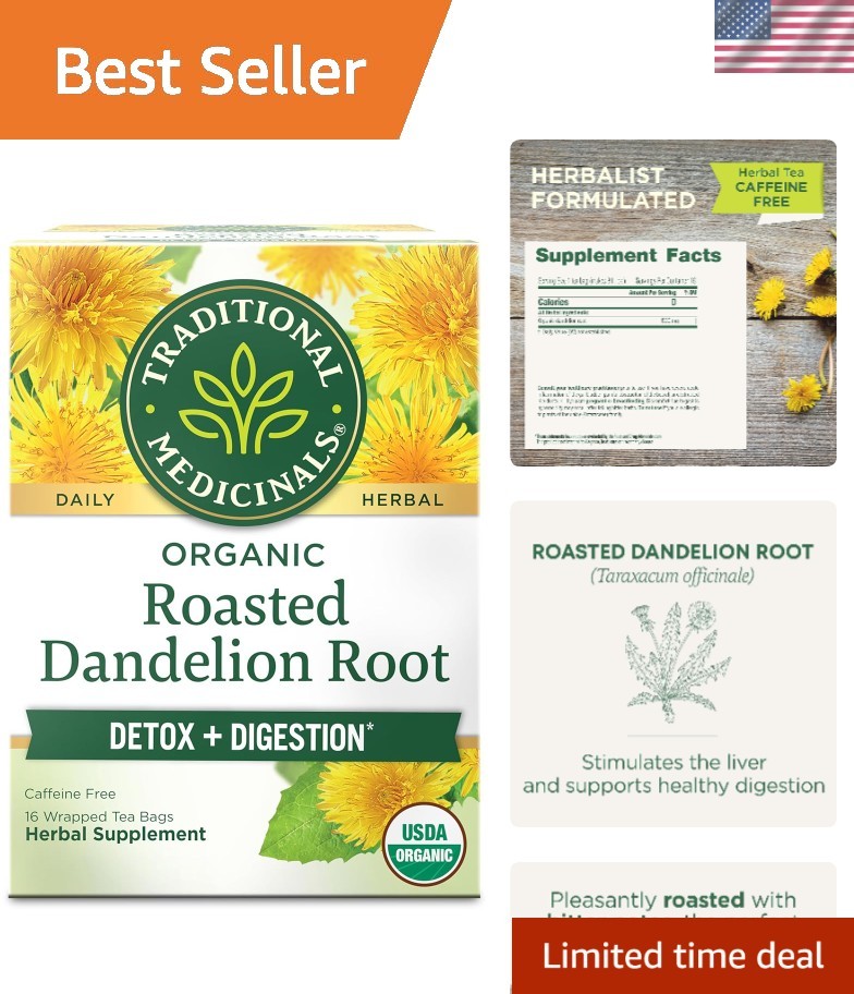 Organic Dandelion Root Tea - Supports Digestion & Stress Relief - 16 Tea Bags gallery