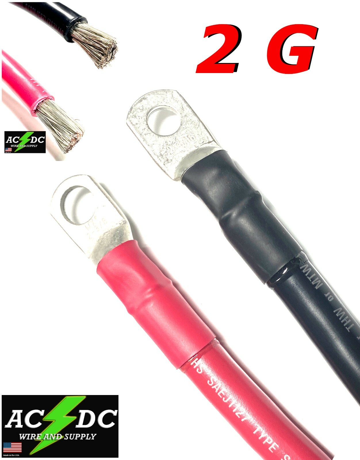 2 Gauge AWG Custom Battery Cables - Solar, Marine, Power Inverter - Tinned Wire gallery