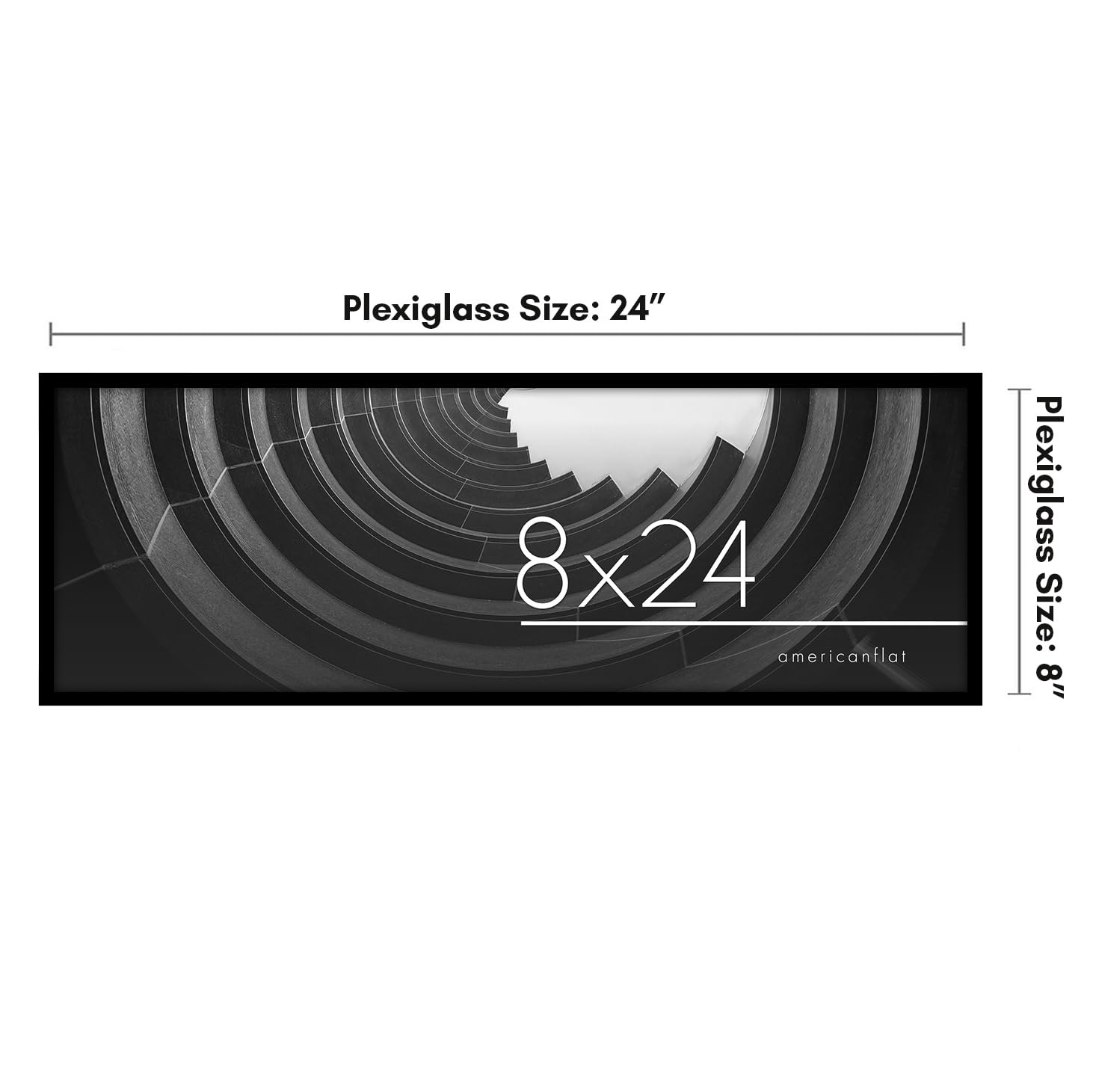 Panoramic Picture Frame 8x24, Thin Border, Wall Mounted, Black gallery