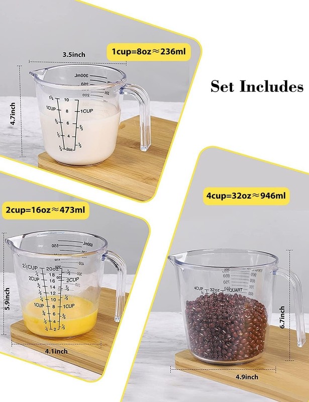 Liquid Measuring Cups Set 3 Piece Clear Plastic BPA Free with Spout Multiple Mea gallery