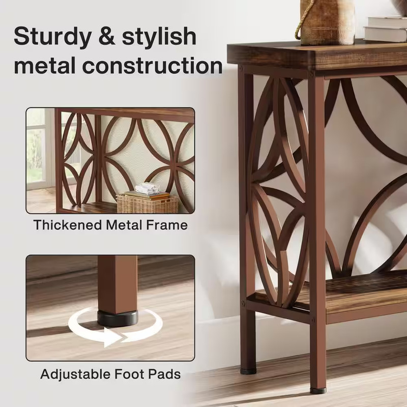 70.9 In. Walnut Cherry Brown Rectangle Engineered Wood Console Table with Storag gallery