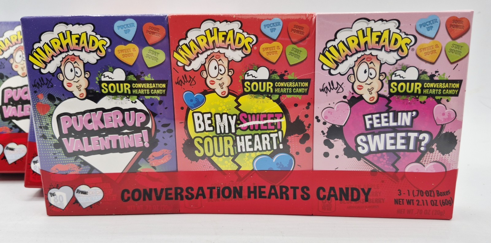 5 Packs WARHEADS Valentines Sour Conversation Hearts 15 Boxes Ttl EXP 7/28/27 gallery